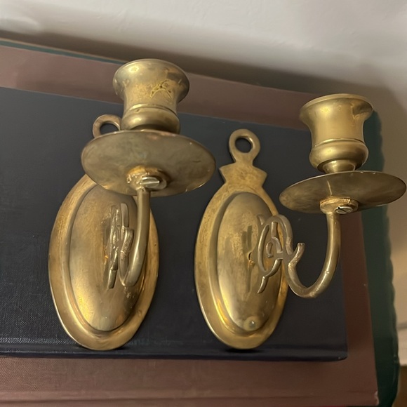 Vintage Solid Brass Scroll Design Pair of Taper Candle Wall Sconces - Picture 4 of 6